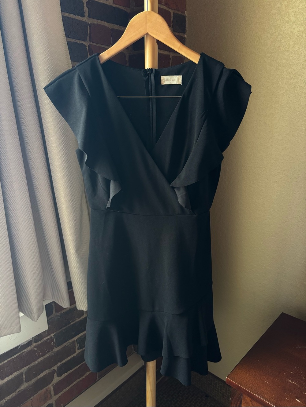 Altar'd State Black Ruffle V-Neck Mini Dress Size S